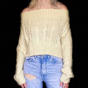 Oversized cream colored off-shoulder sweater